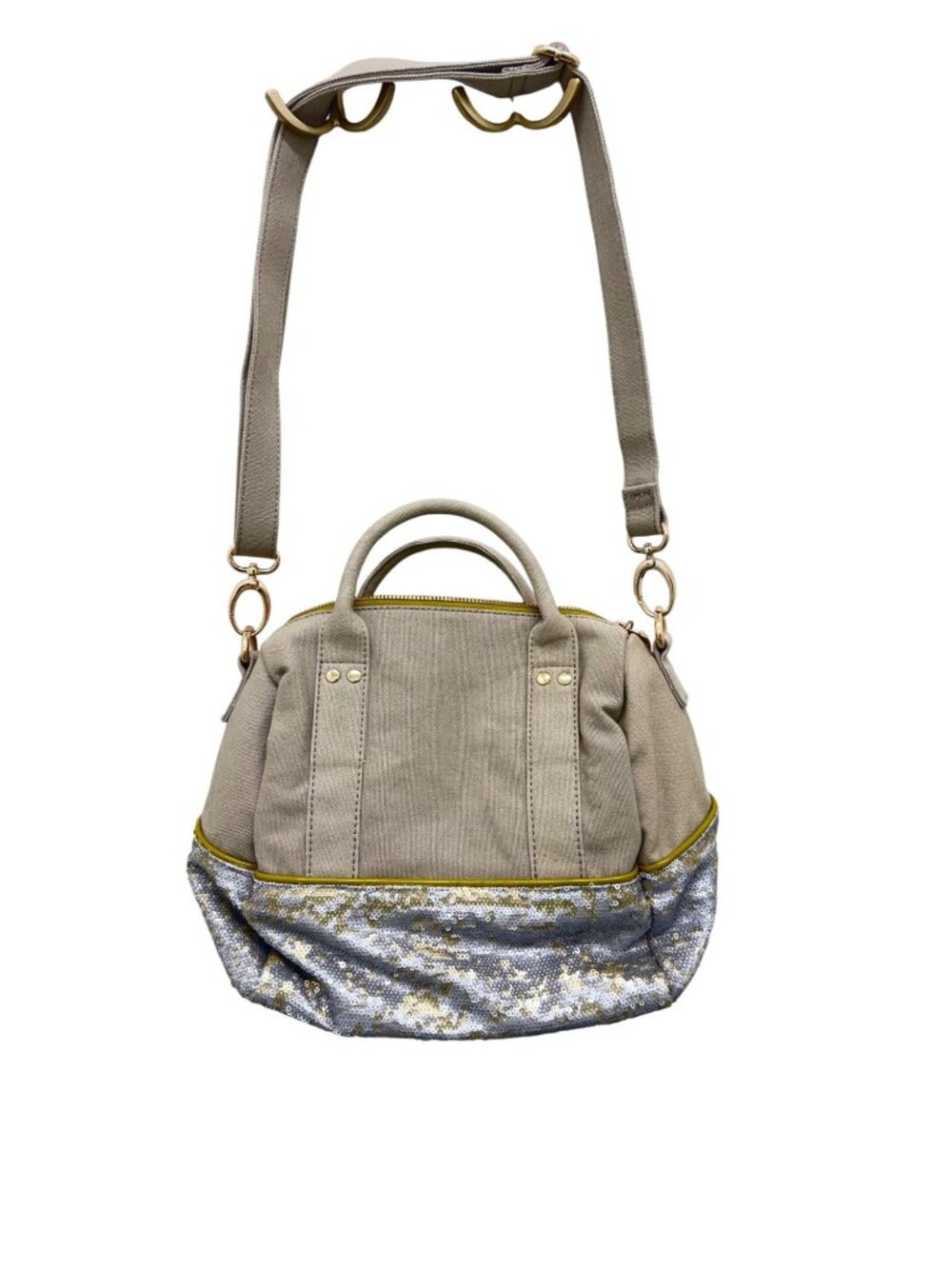 Deux Lux Canvas Shoulder Bag – Beige with Gold & Silver Sequin Accent